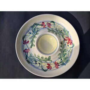 Gail Pittman Maypop Chip & Dip Server Floral Hand-Painted Signed 1994 Ceramic Di